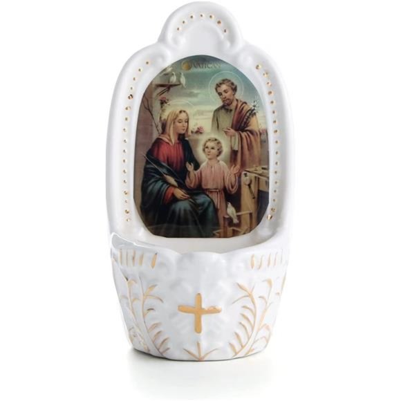 Porcelain Holy Family Catholic Holy Water Font for Entrance of Home Church
